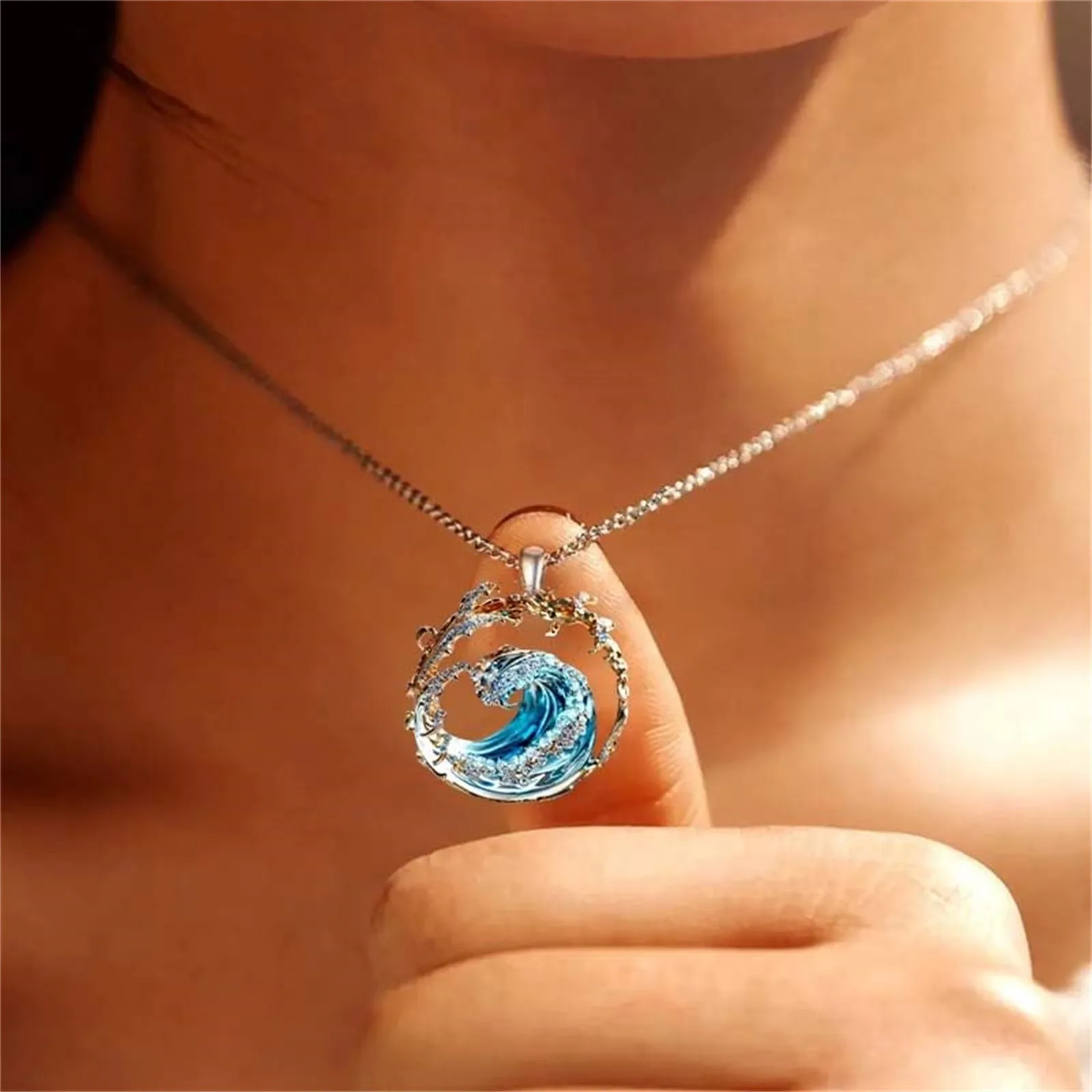 Sea Wave Pendant Resin Handicraft, Sky Blue Sea Wave Decoration Pendant