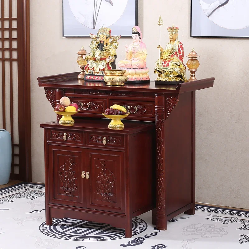 

*d%Household Solid Wood Guan Gong Zhongtang Buddhist Hall Cabinet for New Chinese Buddha Table Desk.w