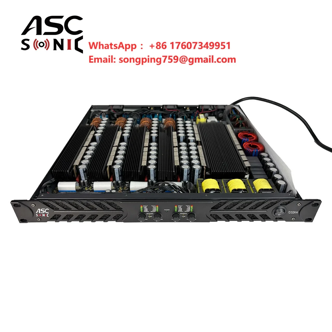 ASCSONIC D32K4 4x3200W RMS 1U 4-Channel High Power Subwoofer Digital Amplifier Class D Neutrik SpeakON for Live Concerts 2-Year