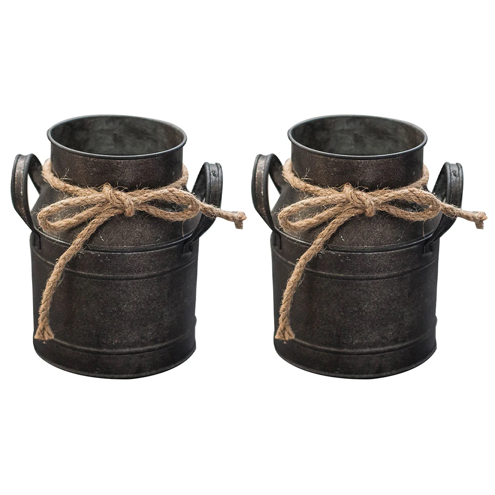 

2Pcs Iron Flower Bucket Retro Design Classic Home Decor Metal Vase Pot for Indoor Outdoor Balcony Planting