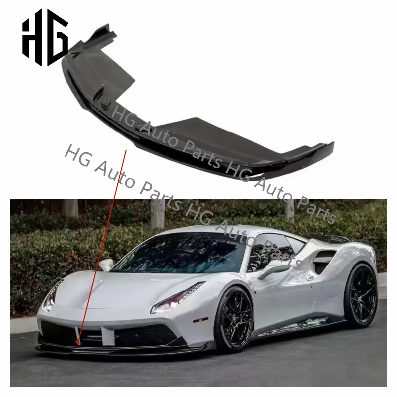 China Manufacturer V Style Carbon Fiber Front Bumper Splitte Lid Spoiler Accessories For Ferrari 488GTB Spider Car Front Lips