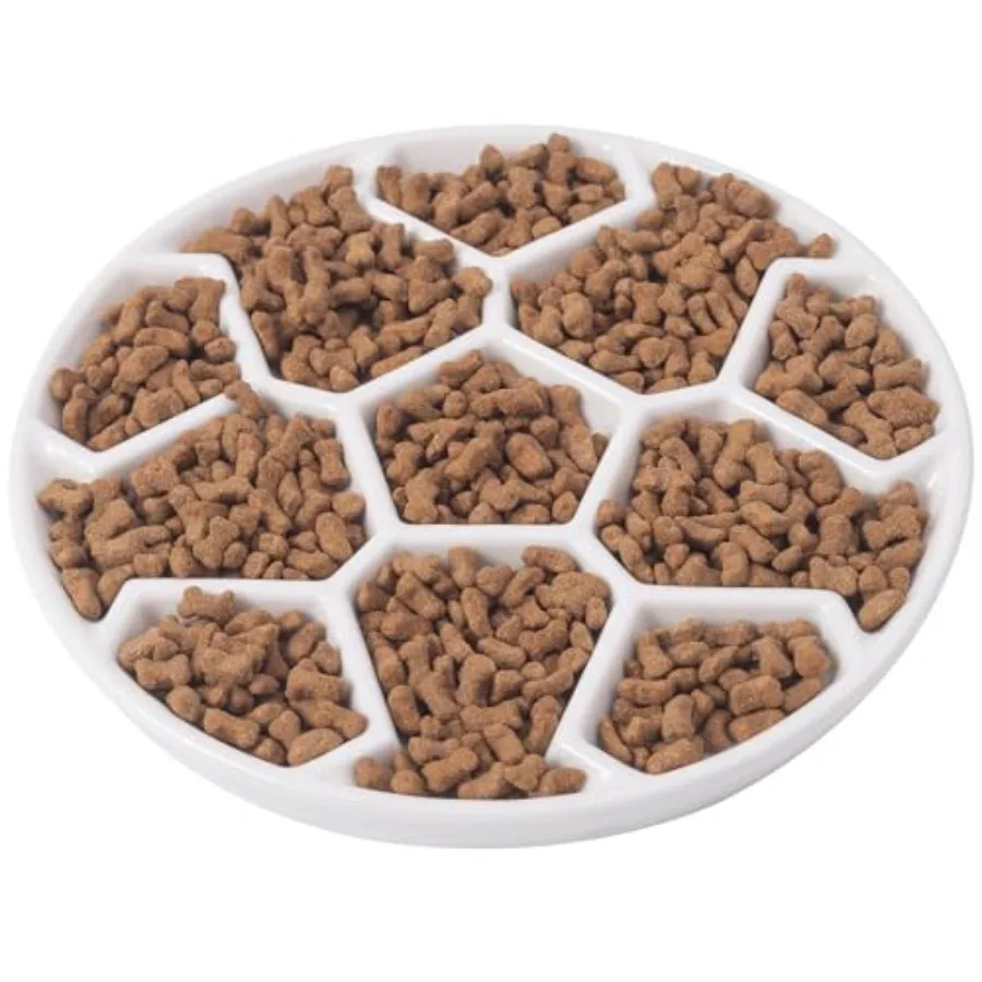 Ceramic Cat Slow Feeder for Wet Food, Soccer Theme Maze Bowls Shallow and Wide Opening Kitten Plate for Whisker Friendly Anti K