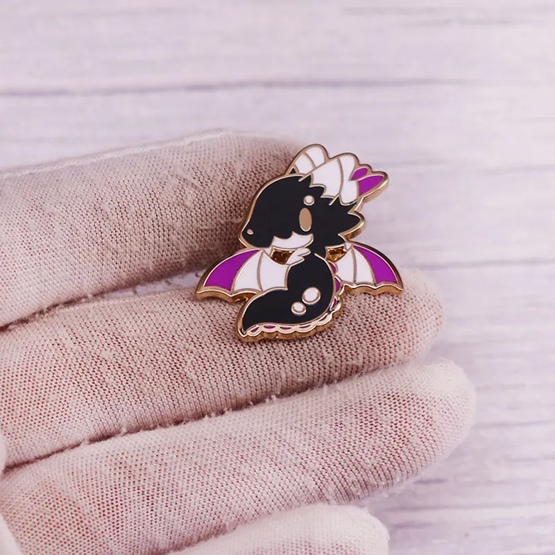 Kawaii Purple White Wings Dragon Enamel Pin Badge Brooch Jewelry Backpack Decoration Accessories
