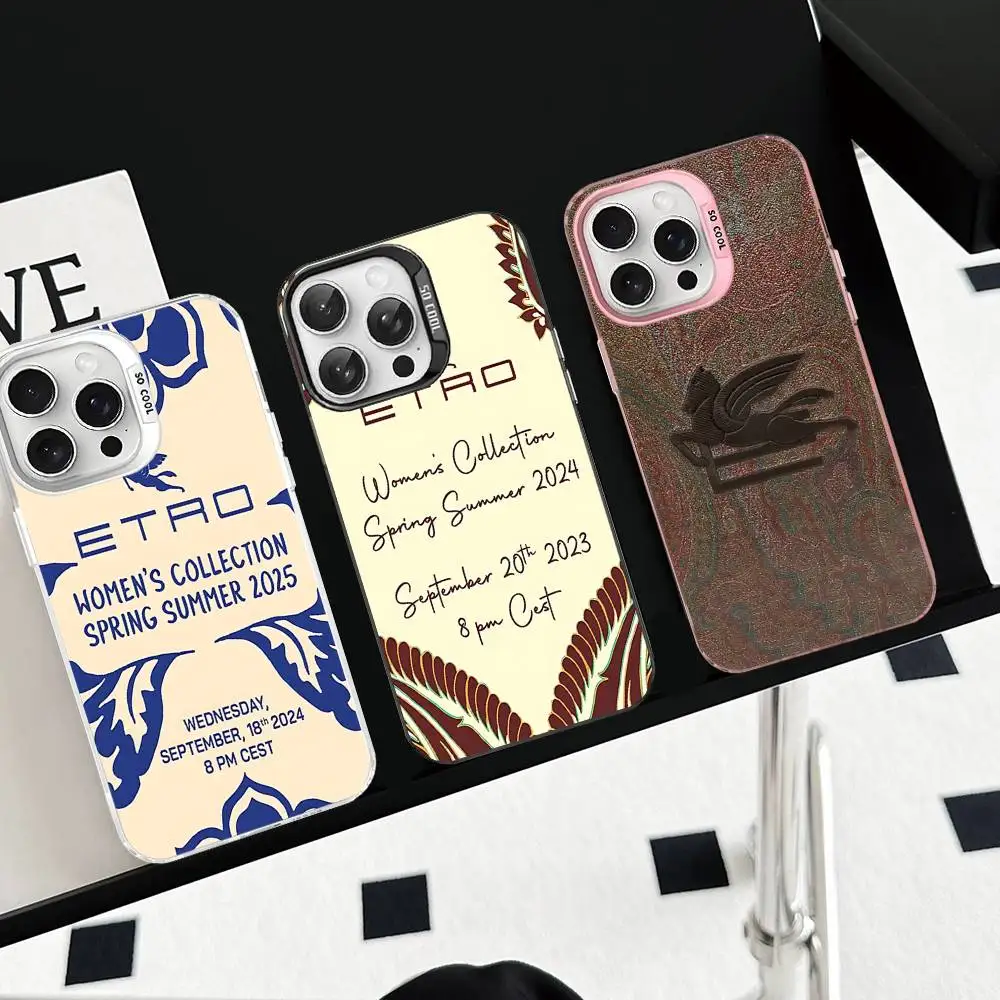 Brand E-Etro Phone Case For IPhone 17 16 15 14 11 12 13 Pro Max Plus Pro Colored Silver Cover