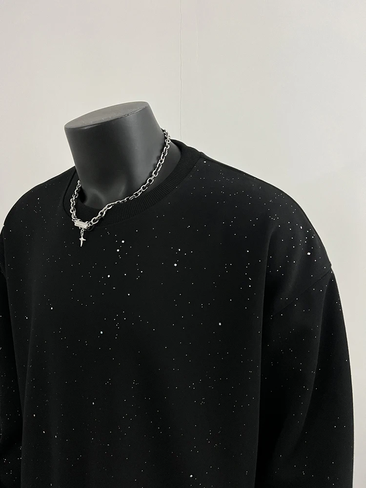 2025 American Style High-End Sequin Starry Sky Round Neck Sweatshirt Unisex Loose Casual Versatile Fleece Pullover Top