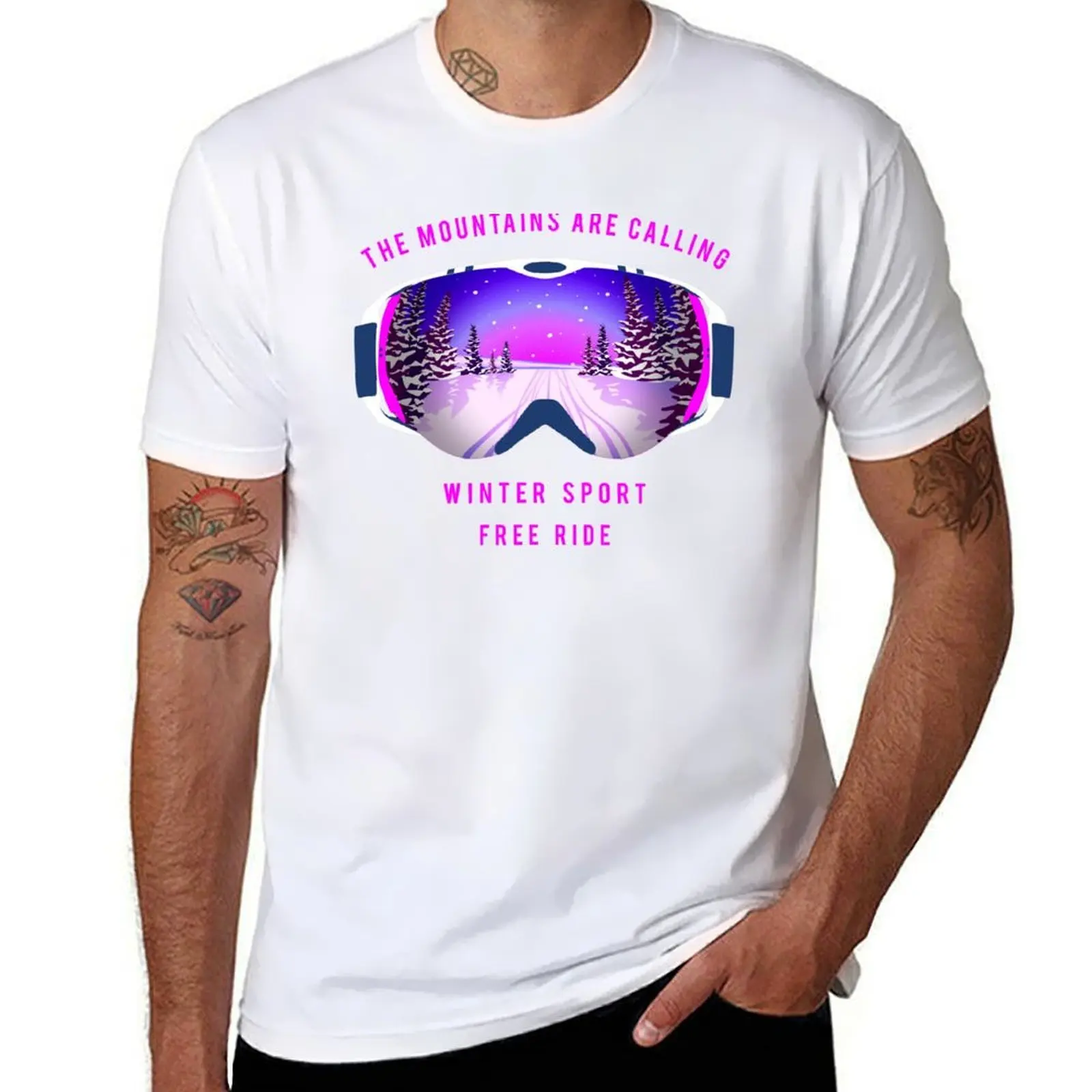 

Ski goggles. The Mountains are calling T-Shirt man t shirt cotton high quality t shirts for man pack cotton T-Shirt