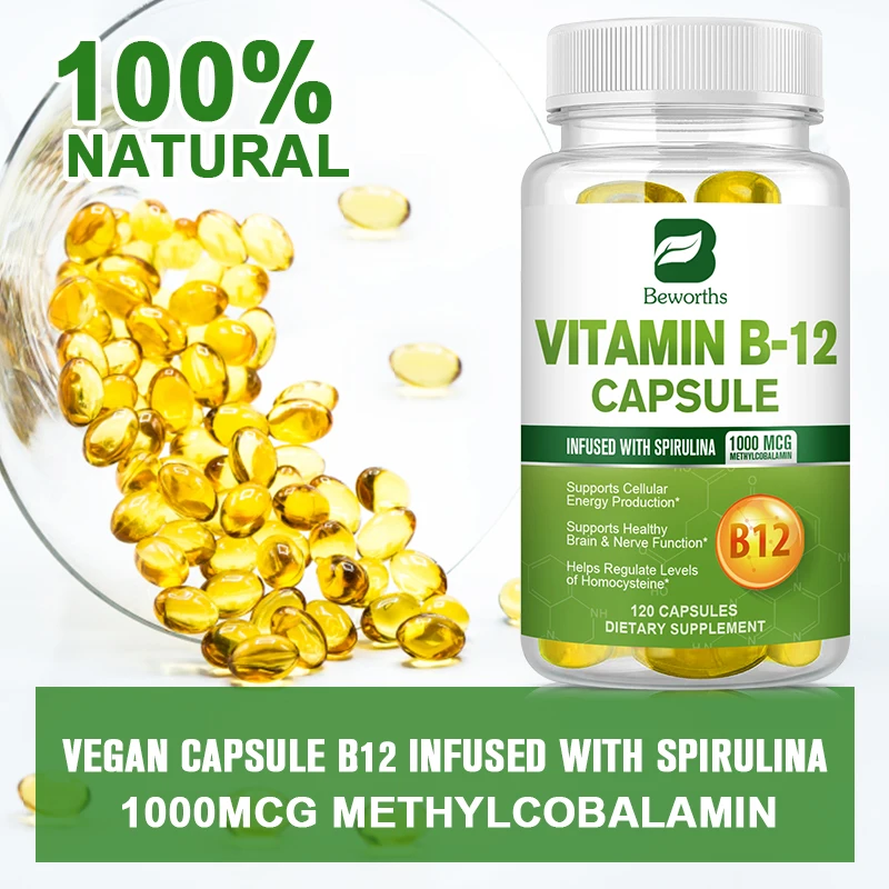 BEWORTHS Vitamin B12 Capsule 1000 Mcg Methyl B12 Organic Spirulina Supports Healthy Mood Energy Heart&Eye Vitamin B12 Supplement