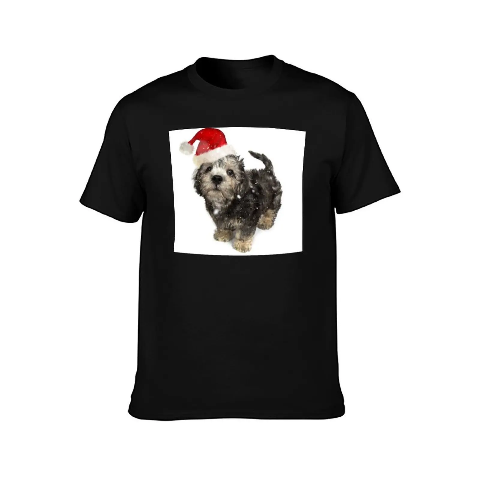 Santa Dandie Dinmont Terrier Puppy T-Shirt Plus Size Basic Cotton T-Shirt
