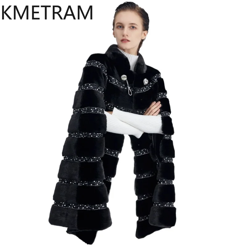 100% Natural Mink Fur Jacket Woman Luxury Black Real Fur Shawl Coat 2025 High Quality Winter Coats Women Clothing шуба женская