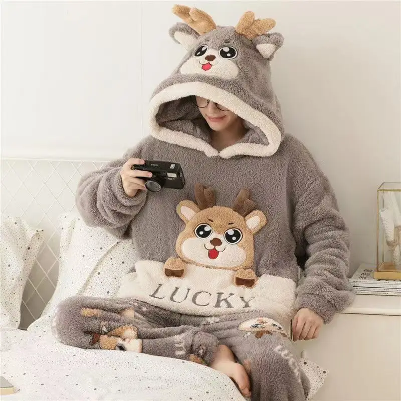 Cute Fleece Pajamas For Men Thick Plush Hooded Pyjamas Winter Male  Sleepwear Coral Velvet Warm Flannel Home Pants Clothes Pijama - AliExpress  200574005