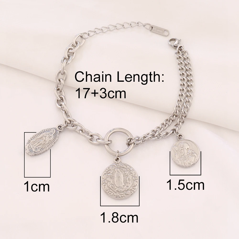 316L Stainless Steel Religious Pendant Bracelet For Women Gold Color Virgin Mary Pendant Chain Bracelets Jewelry