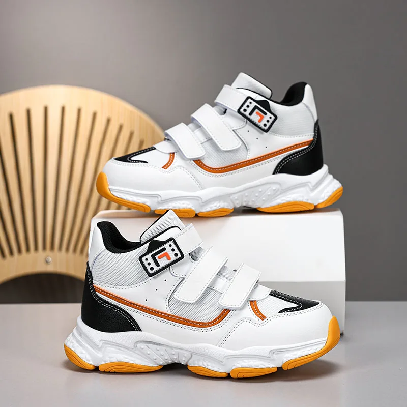 

Classic White Sneakers Kids Trainers High Top Hook Loop Sport Shoes Boys Breathable Mesh Running Shoes For Child zapatillas nino