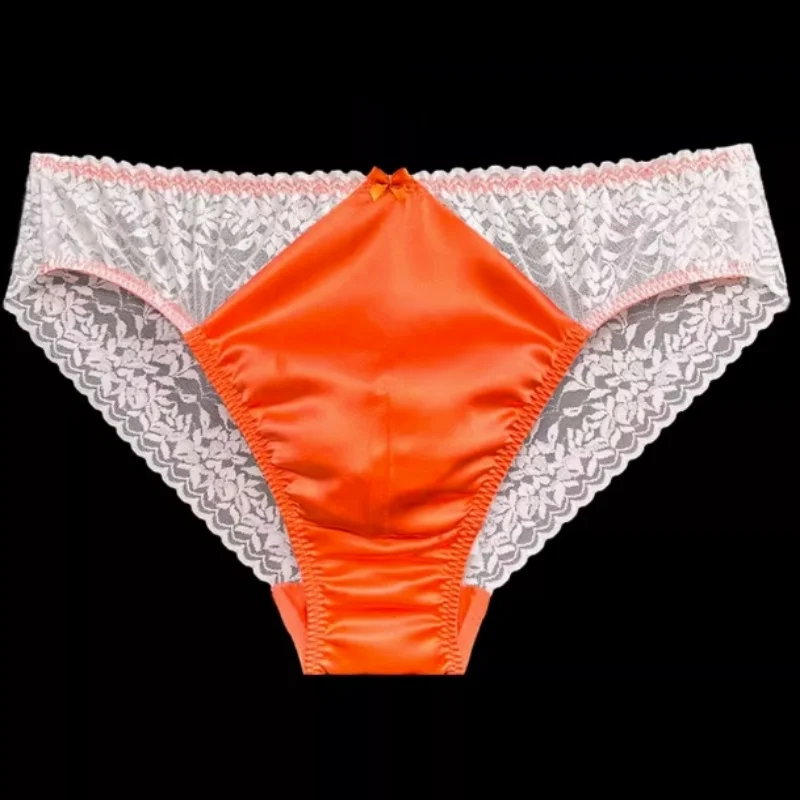 

Men's Mulberry Silk Sexy Panties Slightly Transparentthe Briefs Lace Comfortable Silk Sissy Underwear Bikini Briefs Lingerie