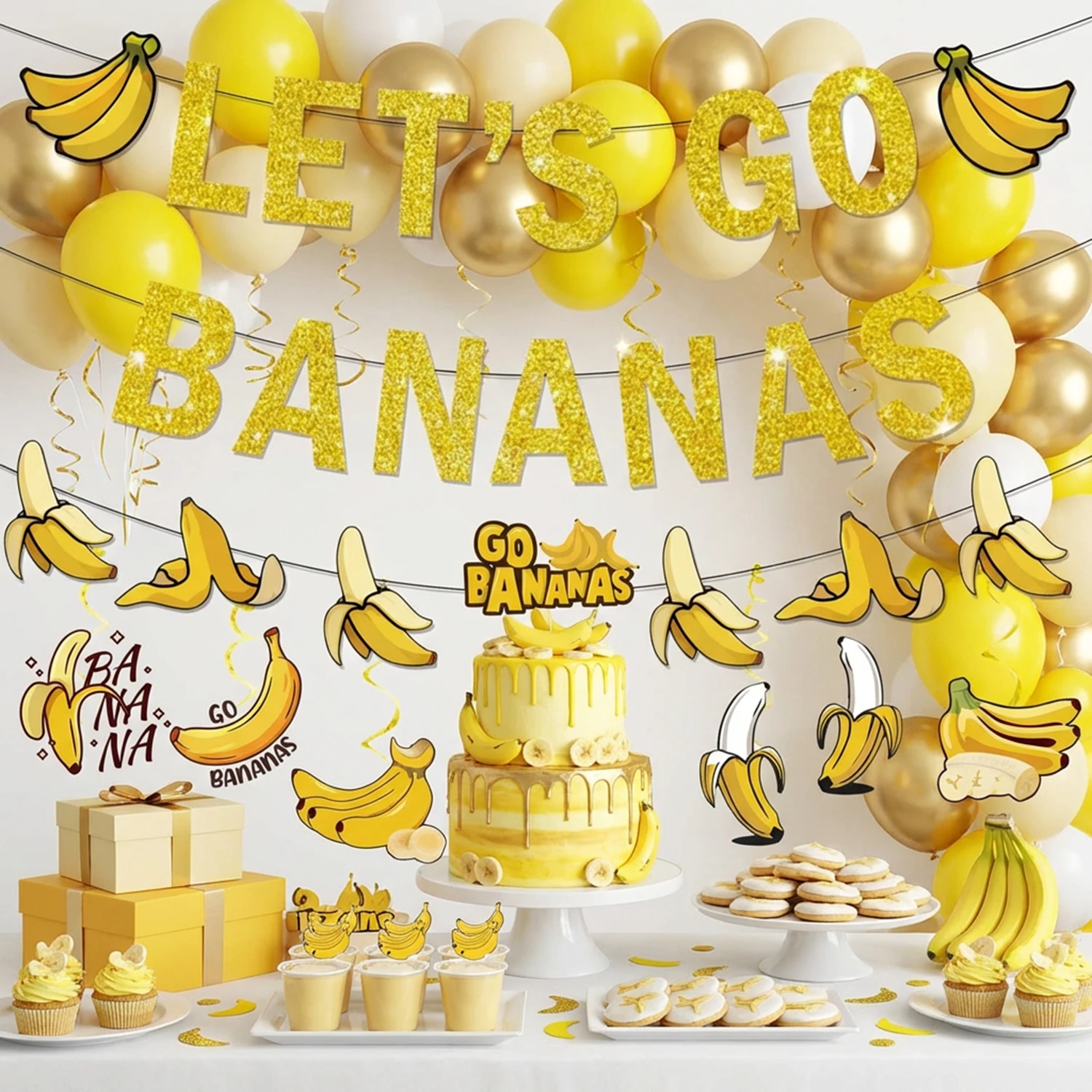 1セットの黄色いバナナの誕生日バナーガーランド、フルーツをテ - Let'S Party Event Supply のレビューと価格