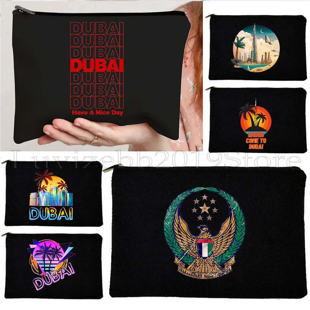 

Dubai United Arab Emirates UAE Map Flag Asia Skyscraper Burj Khalifa Canvas Cosmetic Makeup Toilet Bag Pencil Case Zipper Pouch