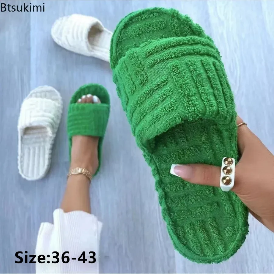 

2025 New Women's Thick Soled Plush Slippers Females Cute Cotton Slippers Indoor Furry Shoes Flats Oversized Towel Slippers Women