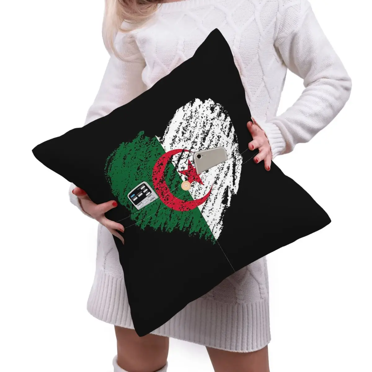 Scribble I Love Algeria Flag Square Linen Pillowcase Cushion Cover Polyester Decorative Bed Home Comfort Throw Pillow