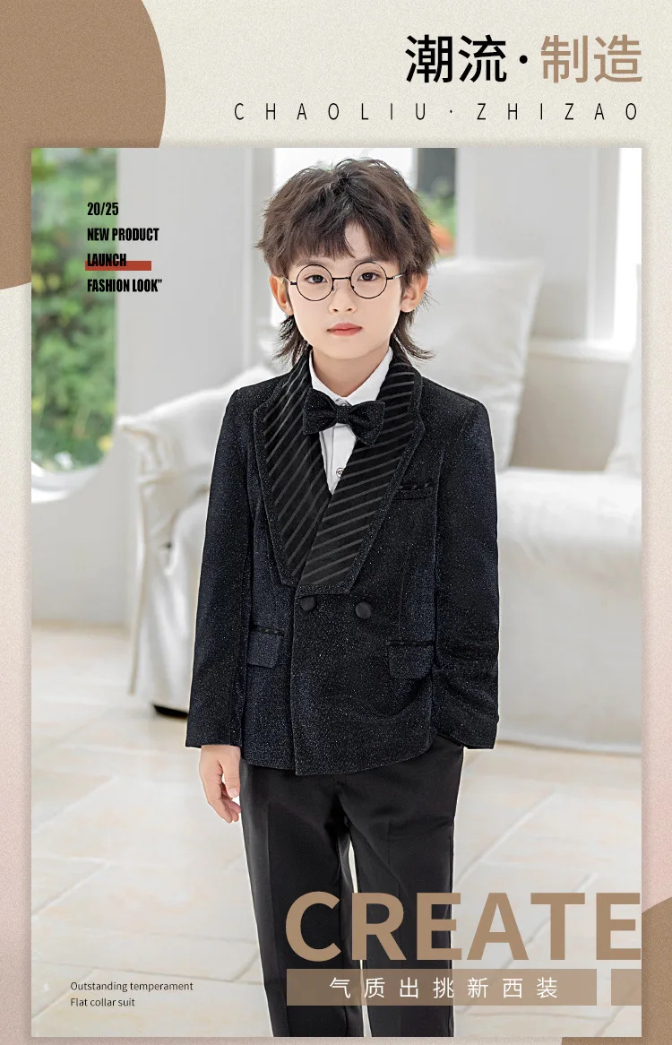 Kinderanzug-Set, Jungen Neujahrs-Bühnenkostüm, Laufsteg-Show Moderator-Outfit, Auftritts-Kostüm, Blazer für Blumenmädchen Geburtstagsfeier A5052 – Detail 3
