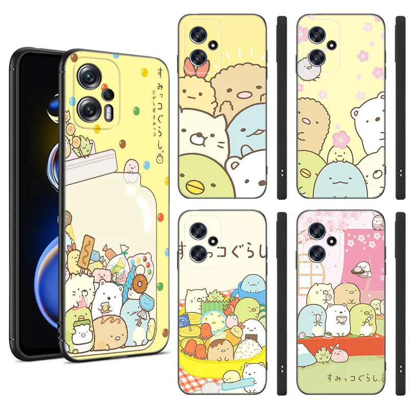 Cartoon Sumikko Gurashi Black Silicone Phone Case For Xiaomi POCO X3 X4 NFC F4 GT F5 F6 M3 M4 M6 X5 X6 Pro 5G M5 C55 C65