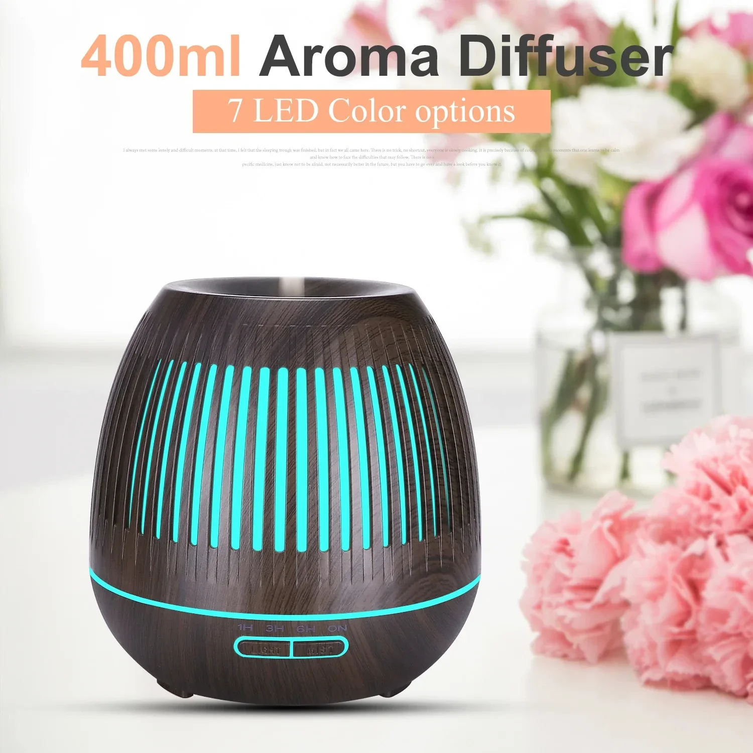 Dark Wood Grain Smart WiFi 400ml Essential Oil Diffuser - App Controlled Aromatherapy Therapy Humidifier for Relaxation and Stre
