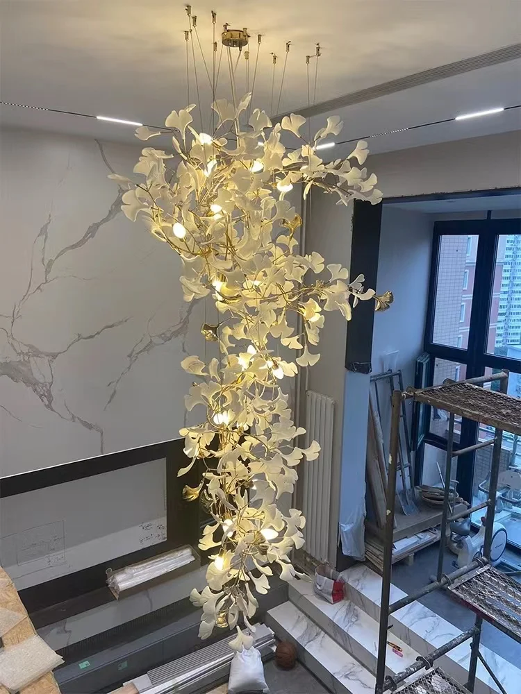 Imagem -03 - Nordic Ginkgo Branch Deixa Lustre Lustres de Cristal de Luxo Escadaria Sala de Estar Lobby do Hotel Moderno