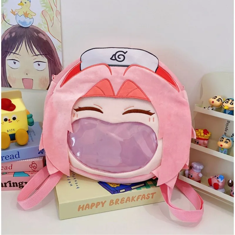 Bandai New Naruto Plush Backpack Cartoon Haruno Sakura Large Capacity Itabag Anime Peripherals Girls\' Holiday Gifts Commuting