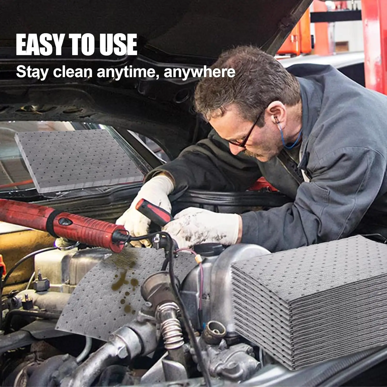 OEM accettato 100 pezzi in scatola di prodotti di sicurezza grigi 38 cm x 48 cm Tappetini assorbenti per versamenti di olio con distintivo in polipropilene