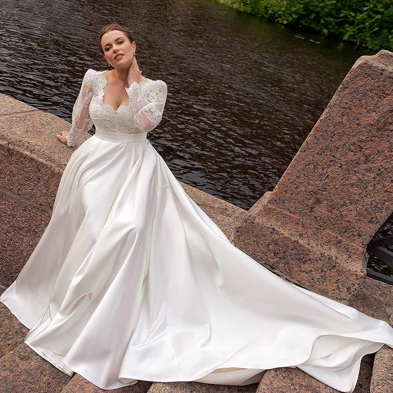 

Graceful V Neck Lace Bridal Gowns Long Sleeve Sweep Train Open Back Bohemian Boho Beach Wedding Dress