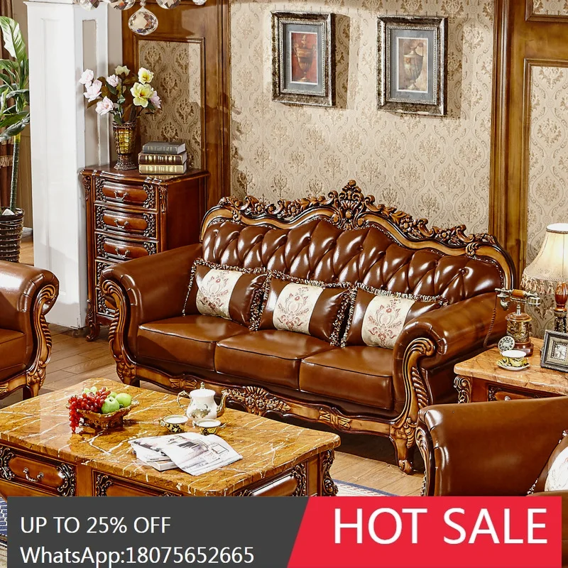 SGF European Style Genuine Leather Sofa Solid Wood U-Shaped Sofa 1+2+3 Corner