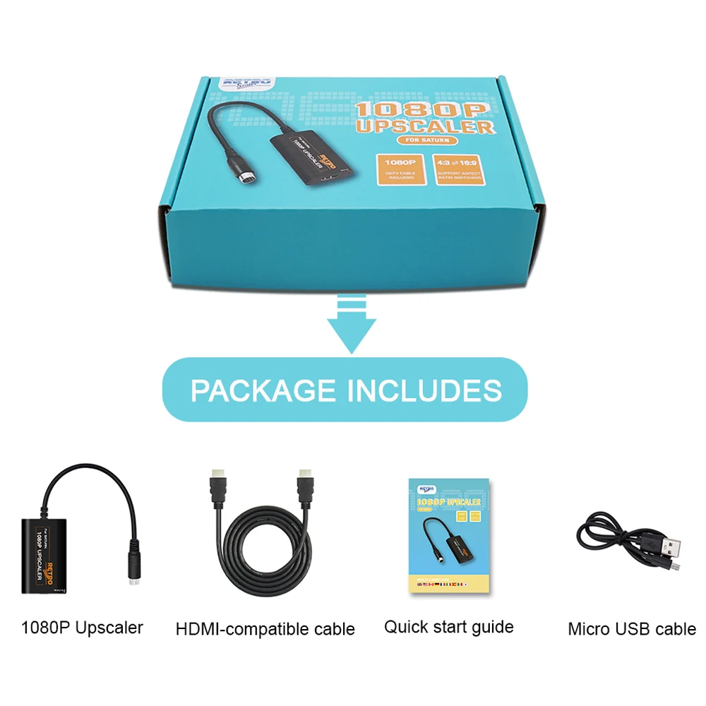 Retro scaler 1080p Upscaler Adapter für Saturn-Konsolen HDTV-Konverter Adapter S-Video-Eingang 4:3/16:9 Seiten verhältnis Umschaltung