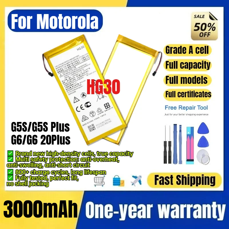 HG30 for Motorola G5S/G5S Plus/G6/G6 20Plus Phone Battery 0 Cycle High Capacity Battery Replacement Bateria Grade A Cell  Tools