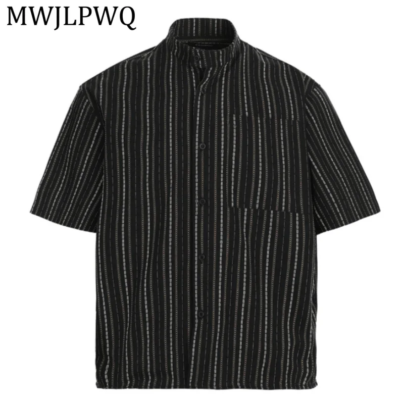 

MWJLPWQ Retro Style High-End Striped Trendy Shirt For Men And Women Summer Loose Fit Stylish Turn-Down Collar Elegant Tops 16243
