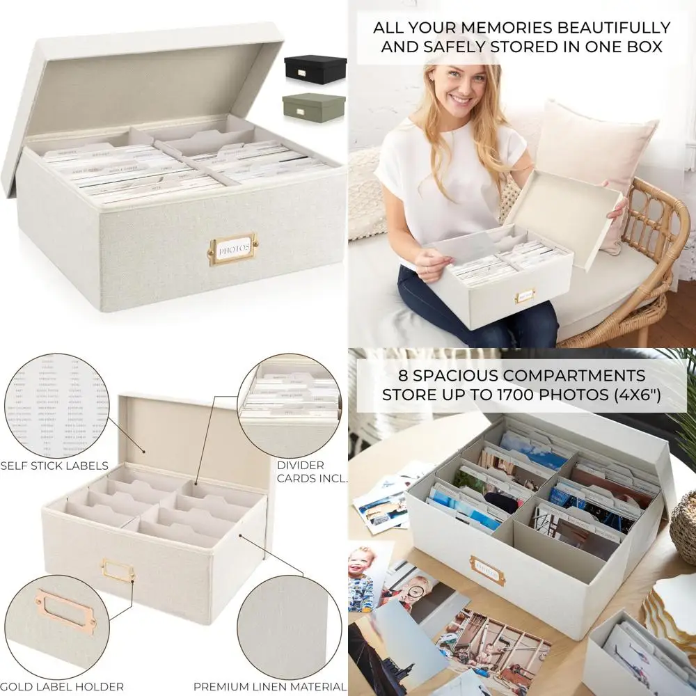 منظم ألبوم الصور من الكتان - يحمل 1700 صورة مقاس 4 × 6 مع فواصل، حل تخزين متين