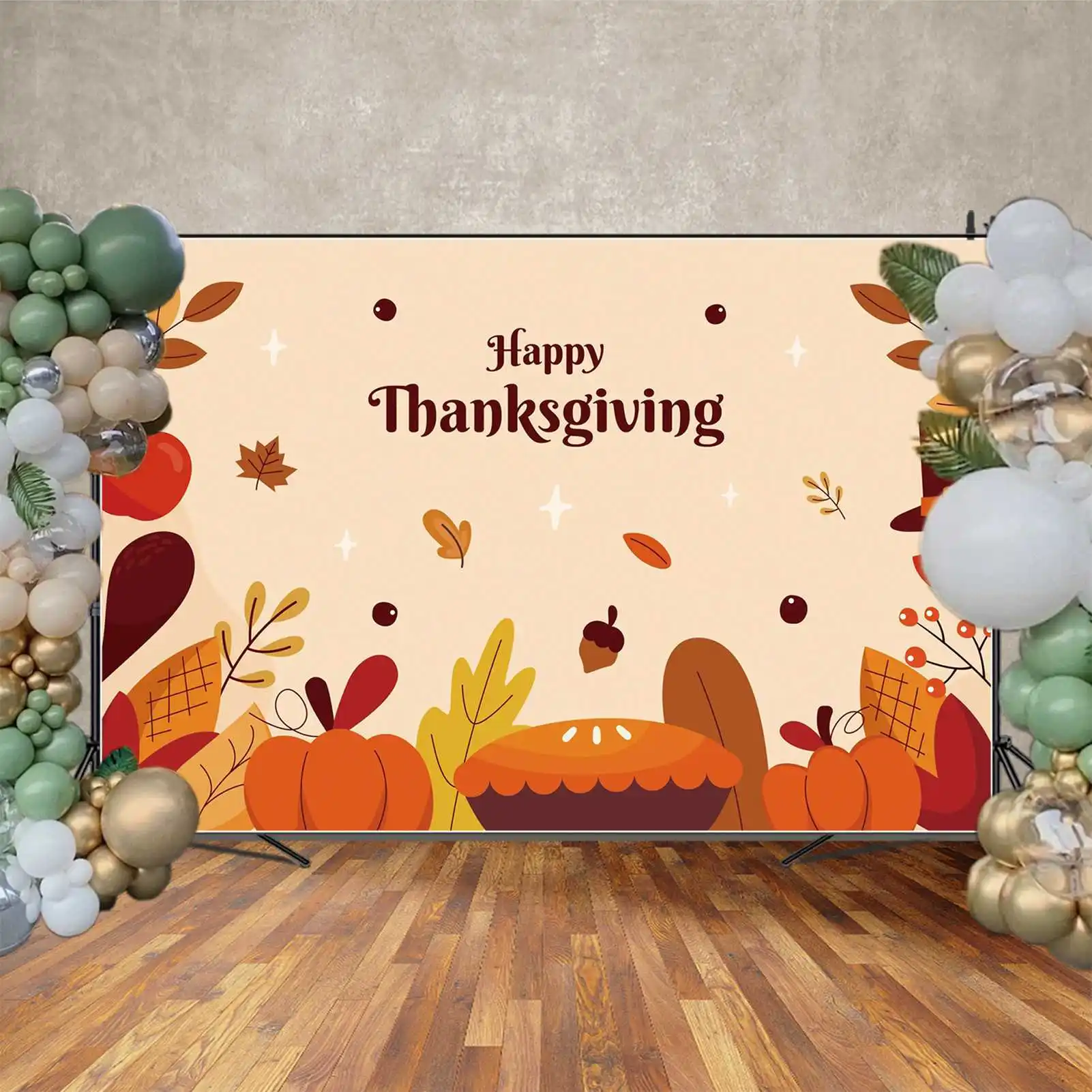 Mond. qg Hintergrund glücklich Thanksgiving Dekoration Hintergrund Herbst Ernte Kürbis Mais Bohne Blätter Party Requisiten Foto Booth Banner