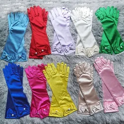 Children's satin elastic gloves girls short white gloves kids satin long gloves R016