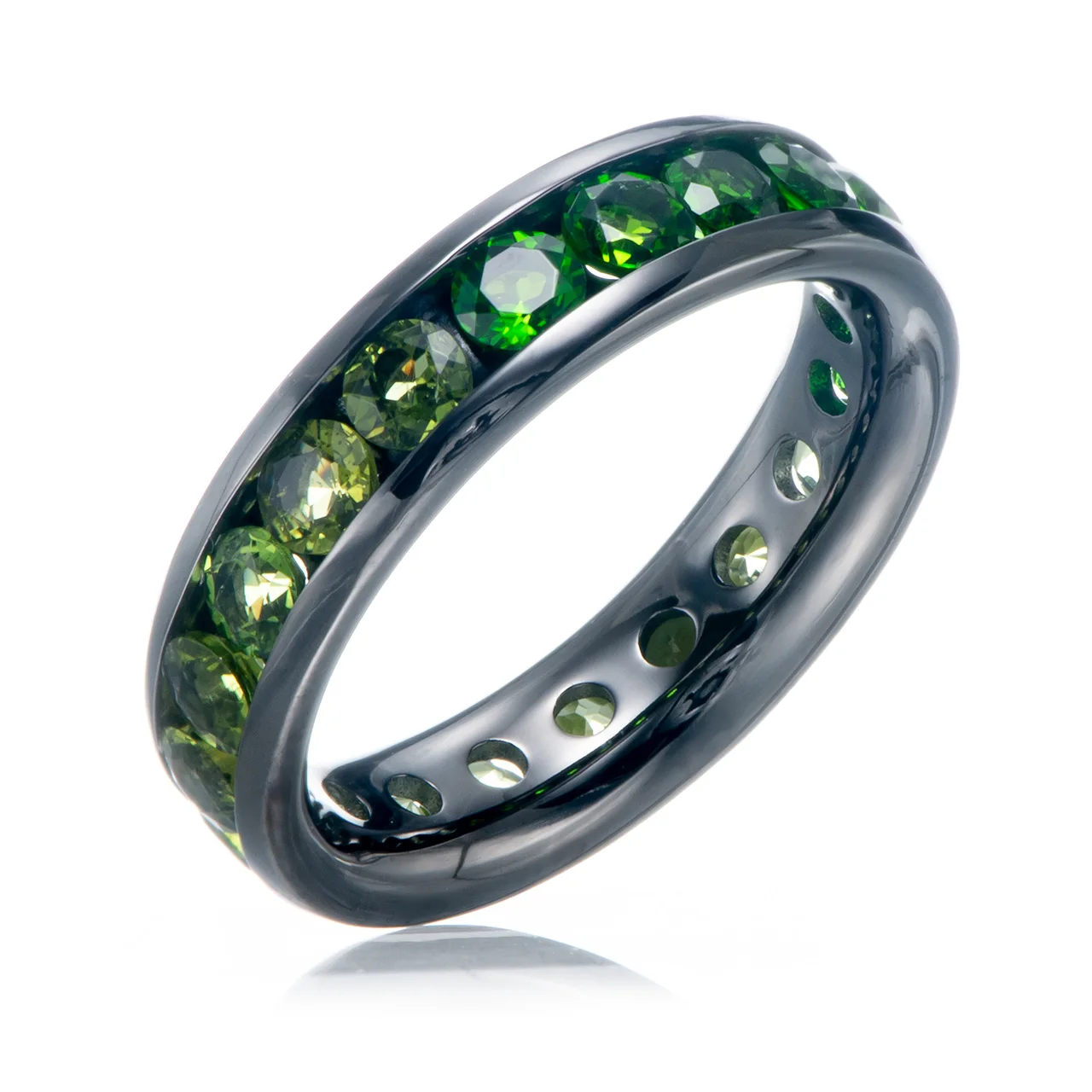 GESIDE Green tourmaline,Chrome diopside,Peridot Black-Rhodium Over Sterling Silver Ring - Image 5