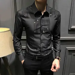 Autumn Lapel Long Sleeve Shirt Men's 2025 New Slim Fit Shirt Button Splicing Casual Business Cardigan Top