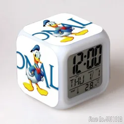 Cartoon Mickey Mouse Minnie Donald Duck Alarm Clock Creative Student 8x8x8cm LED Cube Colorful Light Display Time Week Month