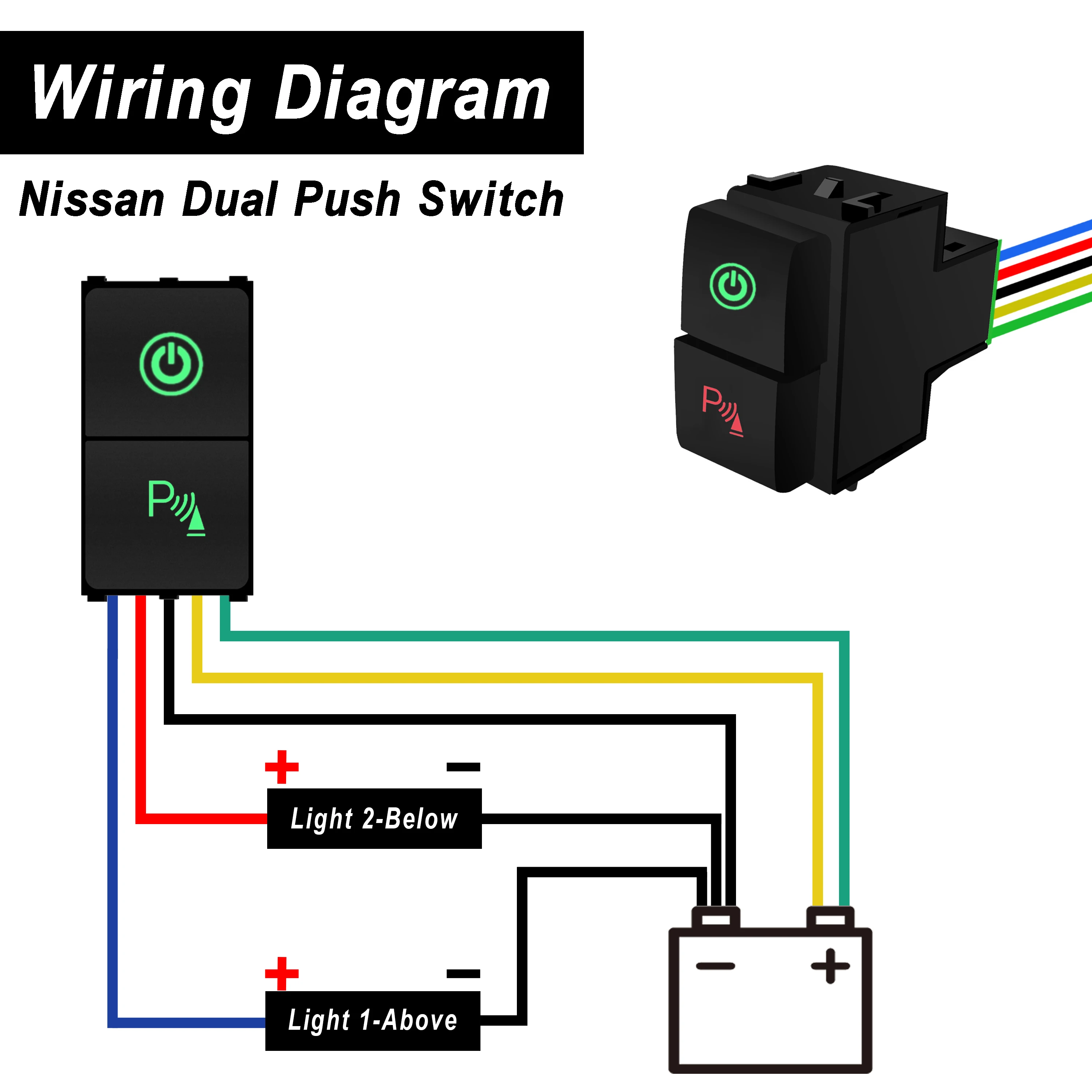 12V 3A Dual Push Button Switch 2 in 1 For Nissan Navara D40 Patrol Y61 Y62 X-Trail T31 Pathfinder R51 - LED Light Bar & Work LED