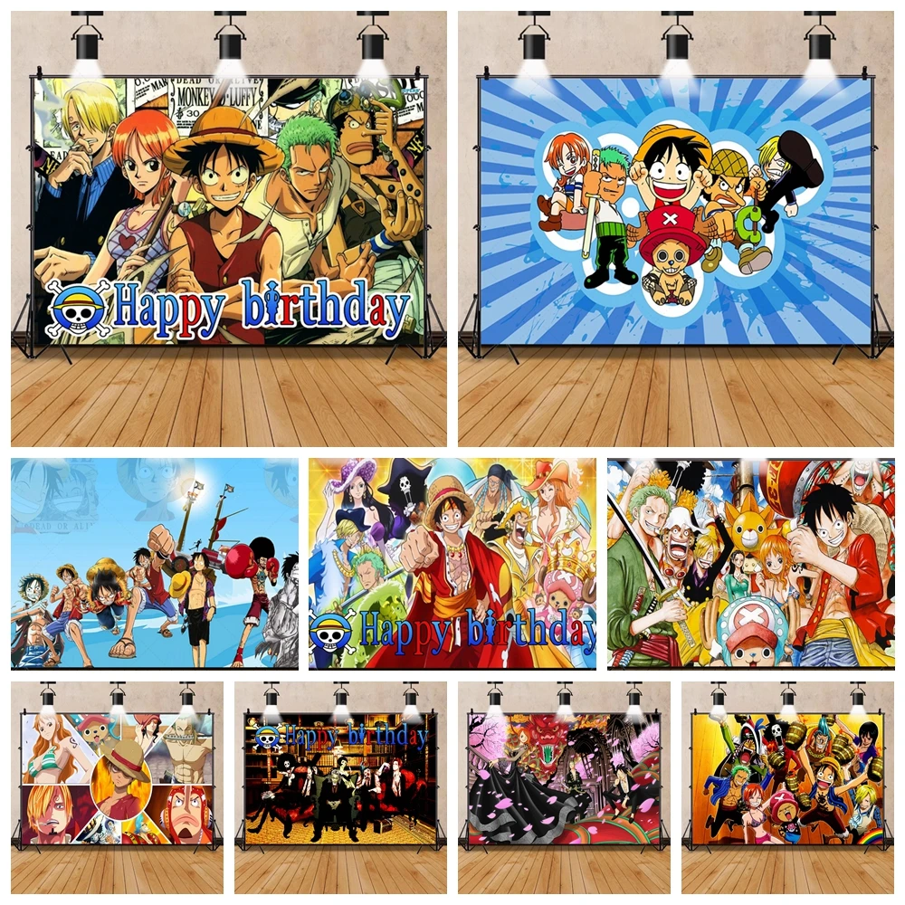 One P-ieced L-uffyed Birthday Party Backdrop Straw Hat Map Pirate Ship Custom Photo Booth Boys Kid Baby Shower Cake Banner Decor