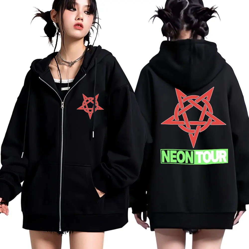 

Rapper Playboi Carti Neon Tour Graphic Zip Up Hoodie Men Women Hip Hop Oversized Zipper Sweatshirts Fashion Fleece Vintage Coats