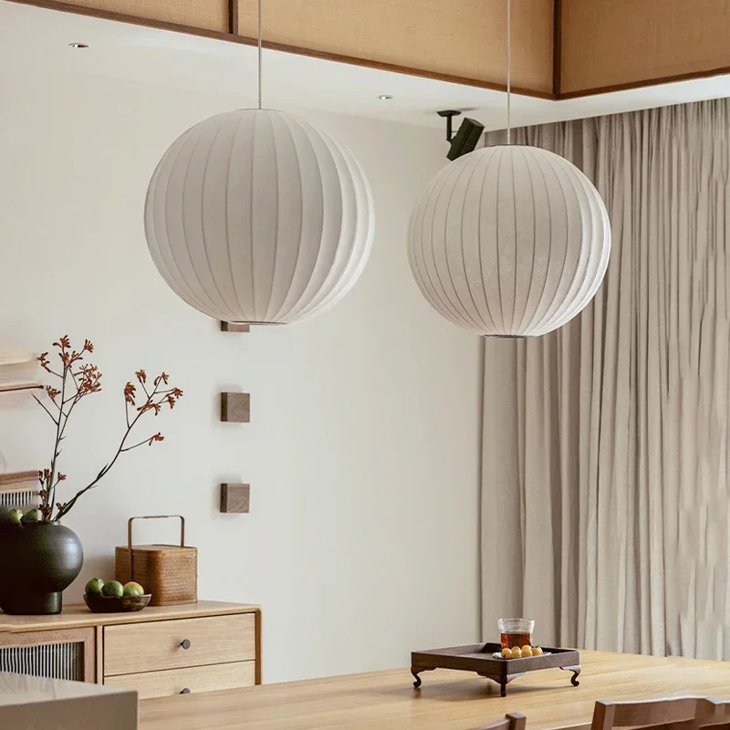 

Nordic Minimalist Ball Silk Pendant Lights Living Dining Room Bar Chandelier Restaurant Bedroom Home Decor Hanging Light Fixture