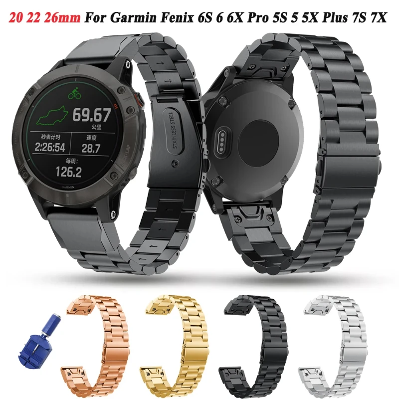 

Металлический ремешок для Garmin Fenix 6X 6S/Fenix 5X 3HR, 26/22/20 мм, соединительная лента из нержавеющей стали для Forerunner 745/Fenix5 6