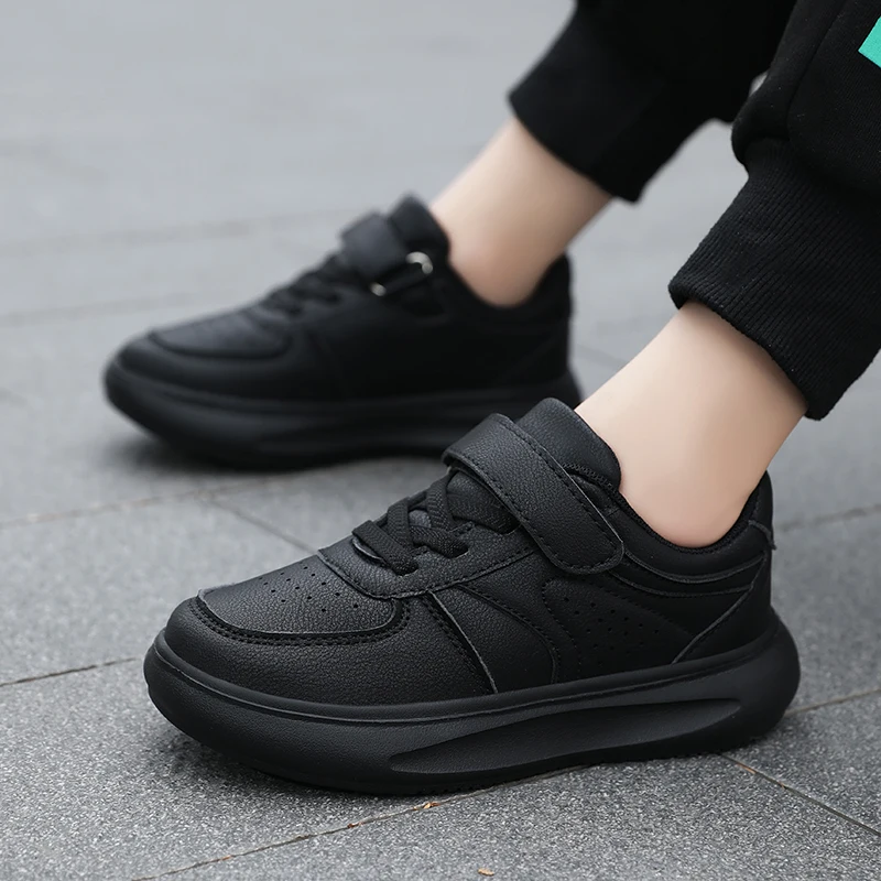 

Seasonal children's leather shoes for boys and girls, outdoor casual shoes, medium-large size, black sports shoes, perfect for s