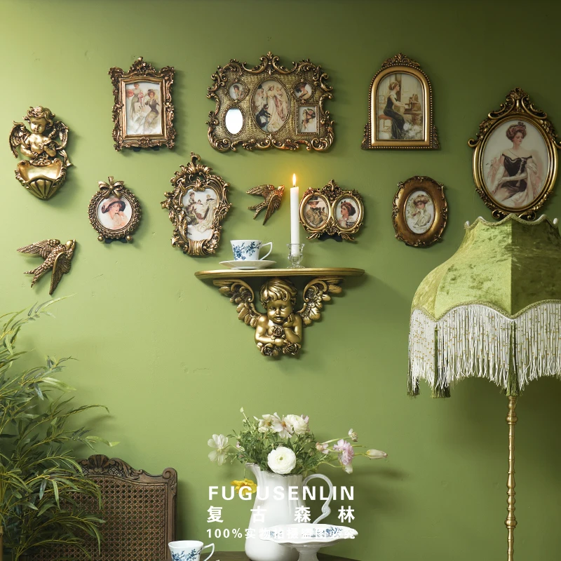 Retro European Golden Embossed Photo Frame and Picture Frame Wall Art Photo Props Decoration and Hanging Albums