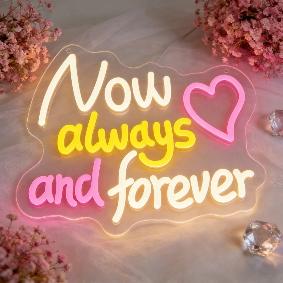 Now Always and Forever Neon Sign Dimmable LED USB Wall Light for Wedding Proposal Bedroom Romantic Anniversary Party Decor Gift