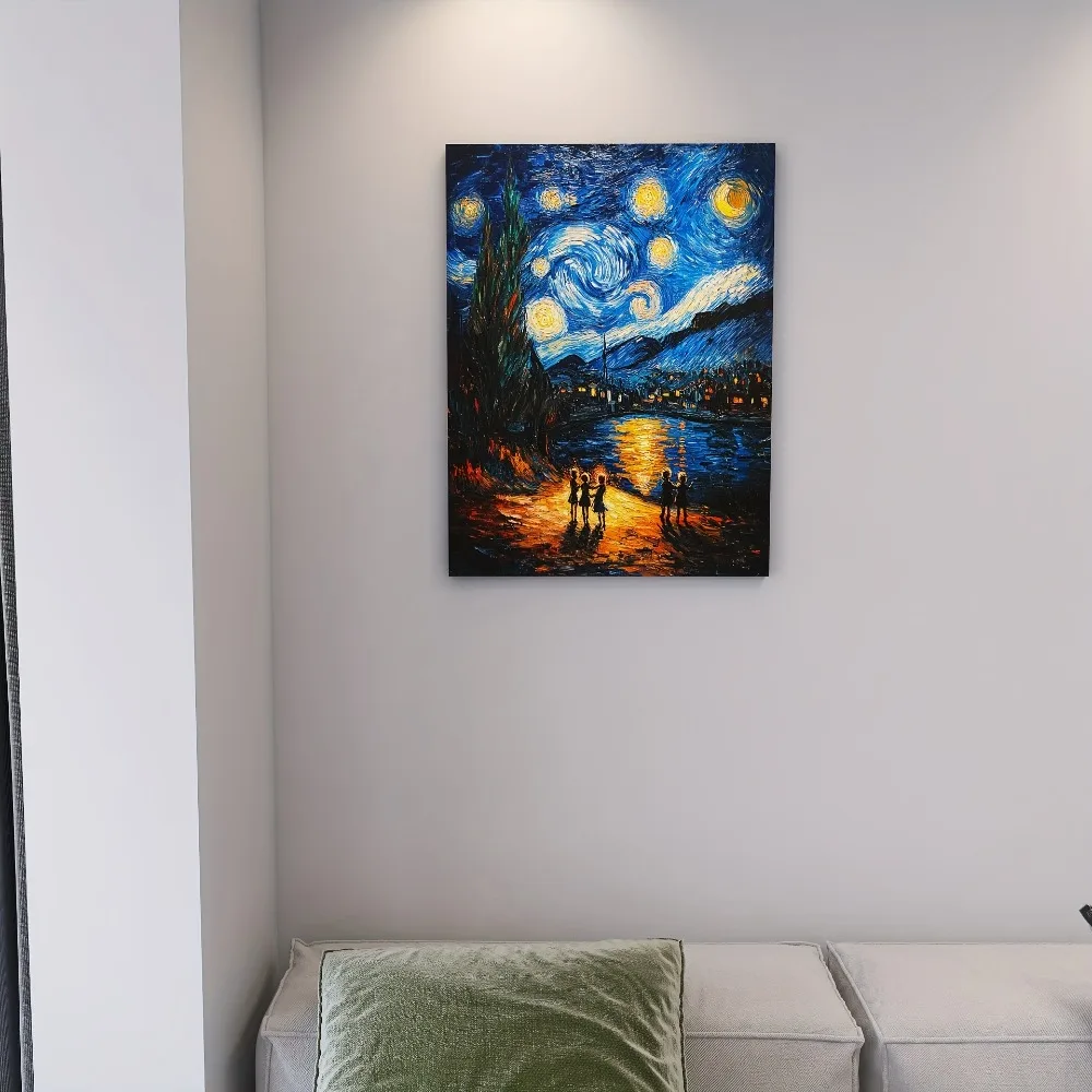 

"We Are Under the Stars" originated from Van Gogh's starry sky, playing under the stars, 1.5 inches thick pine solid wood frame