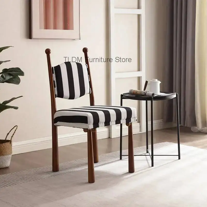 Wood Seat Accent Retro Leg Stripe Upholstered Modern Ball Top Backrest Dining Chair Chair for Living Room Kitchen Home Furniture