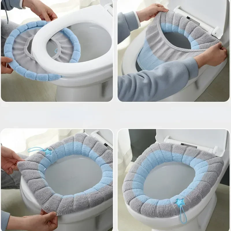 Winter Bathroom Cushion Warm Toilet Seat Cover Mat Toilet Pad with Handle Thicker Soft Washable Closestool Warmer Accessories