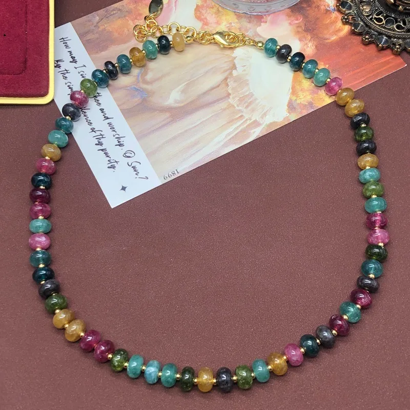 Vintage jewelry, colorful wheels, tourmaline beads, necklace, bracelet, high-end temperament set